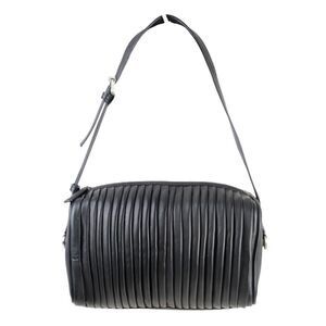 Topshop BLACK GENUINE LEATHER RUFFLE ZIP TOP HOBO SHOULDER BAG HANDBAG PURSE